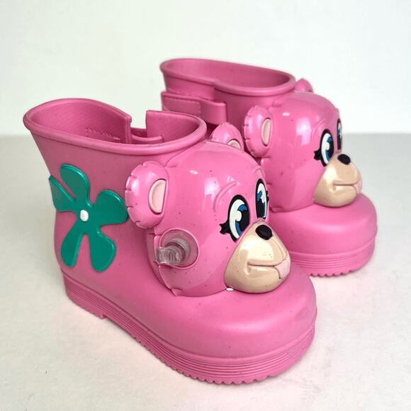 Mini Melissa + Jeremy Scott Pink Monkey Rainboots Water Resistant Boots Sz 6/7 - Picture 1 of 11